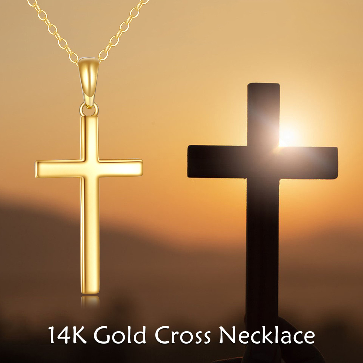 14K Gold Cross Pendant Necklace-3