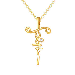 10K Gold Cubic Zirconia Cross Pendant Necklace-13