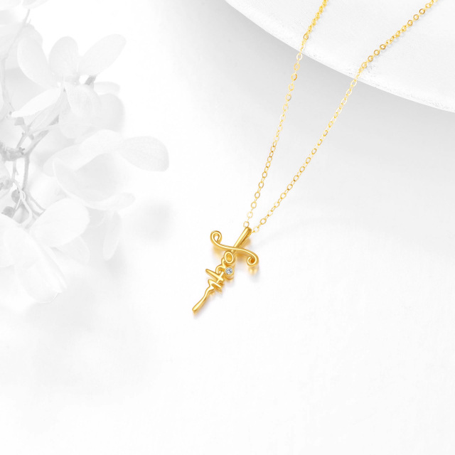 Collana con ciondolo a croce in oro 14K con zirconia cubica-4