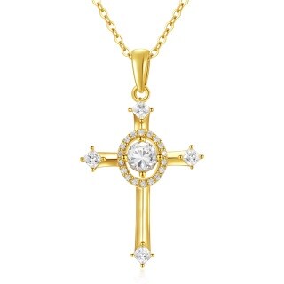 10K Gold Cubic Zirconia Cross Pendant Necklace-24