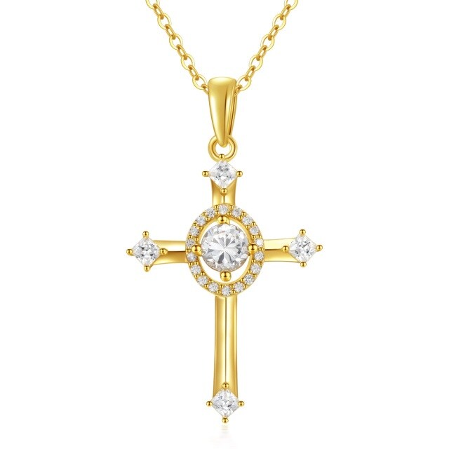 14K Gold Cubic Zirconia Cross Pendant Necklace-1