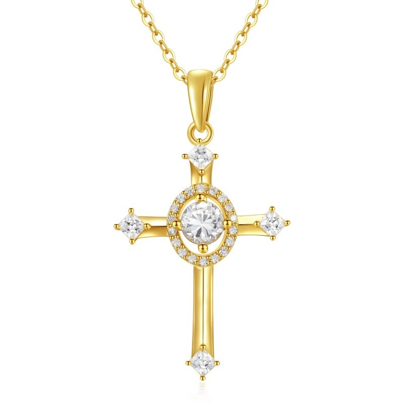 10K Gold Cubic Zirconia Cross Pendant Necklace-14