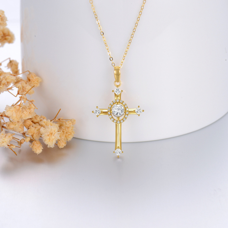 10K Gold Cubic Zirconia Cross Pendant Necklace-3