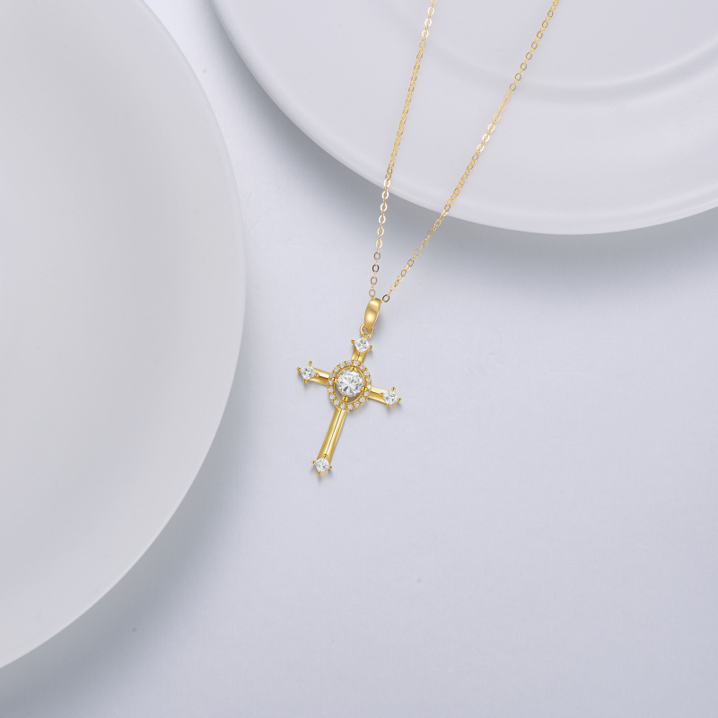10K Gold Cubic Zirconia Cross Pendant Necklace-4