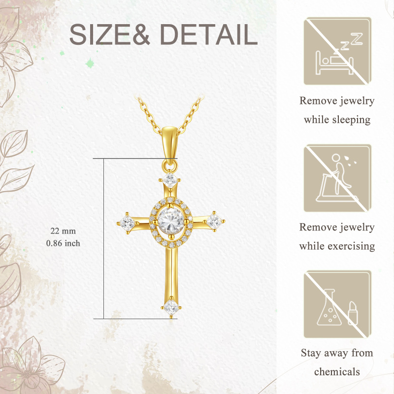 10K Gold Cubic Zirconia Cross Pendant Necklace-5