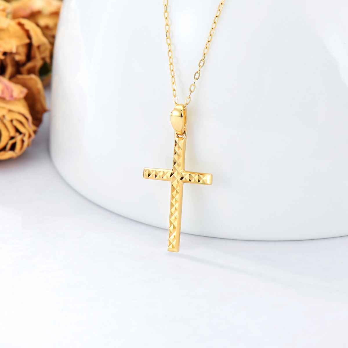 14K Gold Kreuz-Anhänger Halskette-4