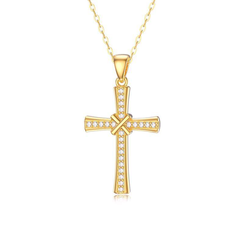 10K Gold Cubic Zirkonia Kreuz Anhänger Halskette-1