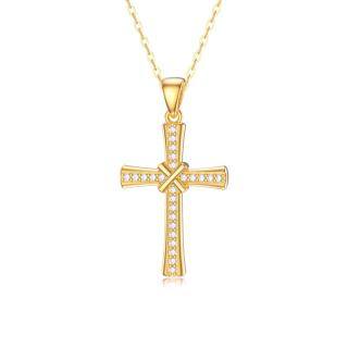 10K Gold Cubic Zirconia Cross Pendant Necklace-46