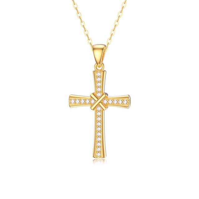 14K Gold Cubic Zirconia Cross Pendant Necklace-3