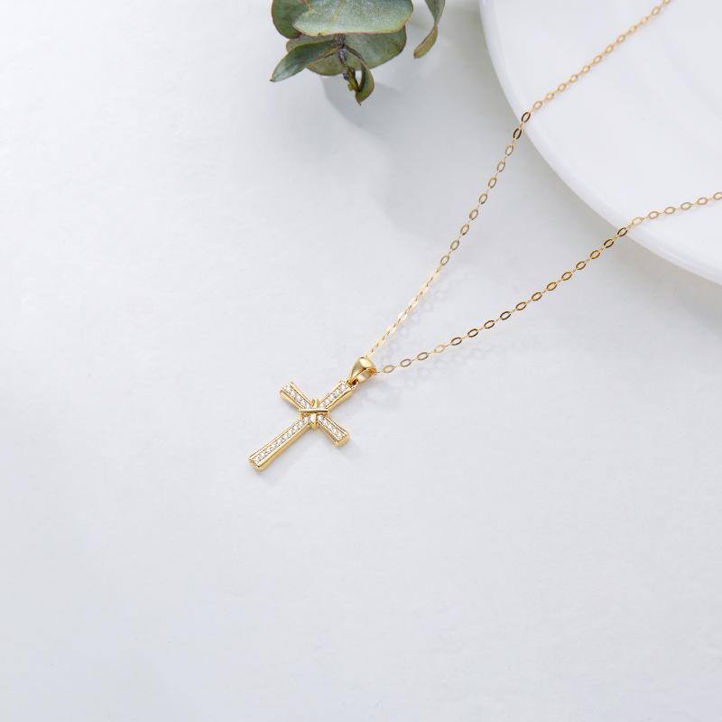 10K Gold Cubic Zirkonia Kreuz Anhänger Halskette-4