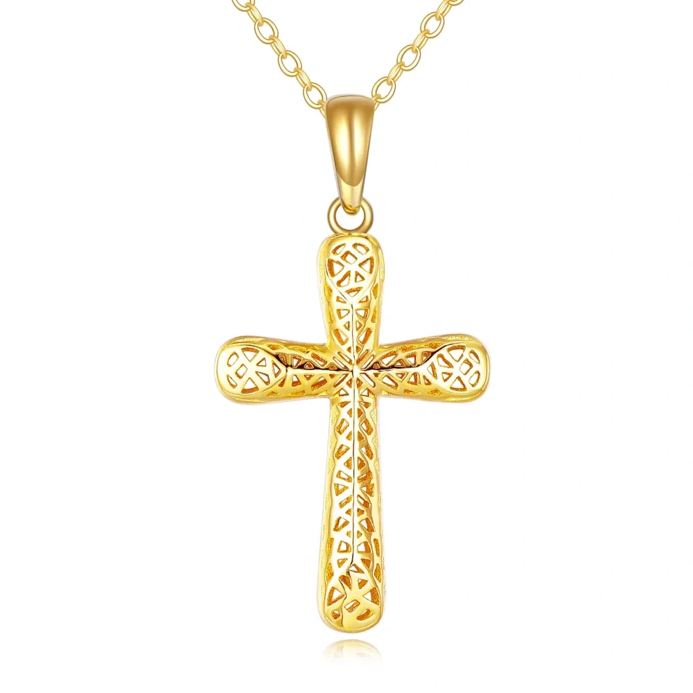 Colar com pingente de cruz em ouro 10K-1