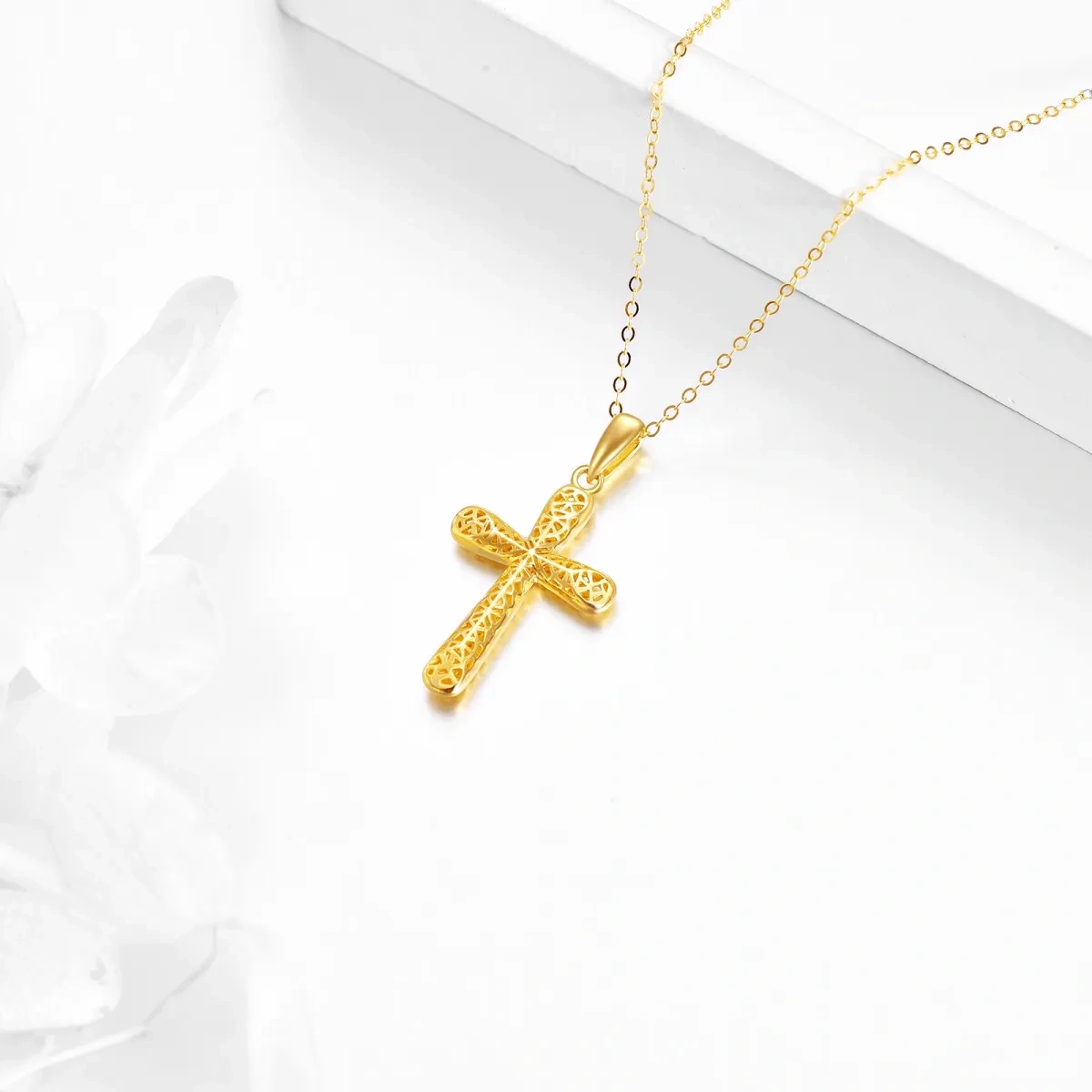 10K Gold Cross Pendant Necklace-3