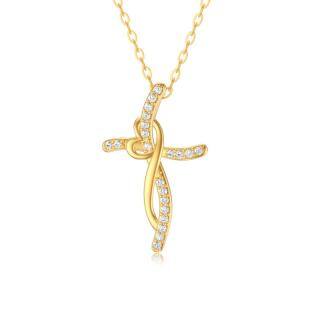 10K Gold Cubic Zirconia Cross Pendant Necklace-52