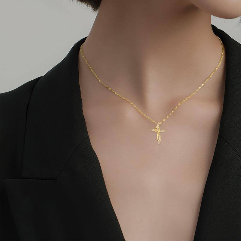 Colares cúbicos com cruz de ouro 14K para mulheres-2