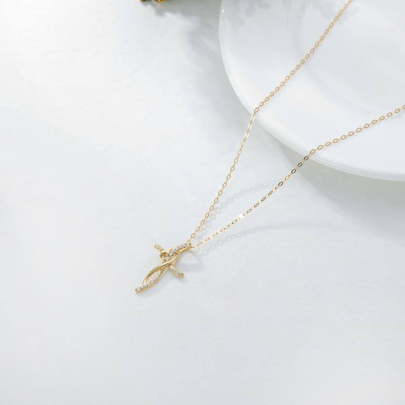 قلادة صليب من الذهب عيار 10 قيراط مرصعة بالزركونيا المكعبة-4