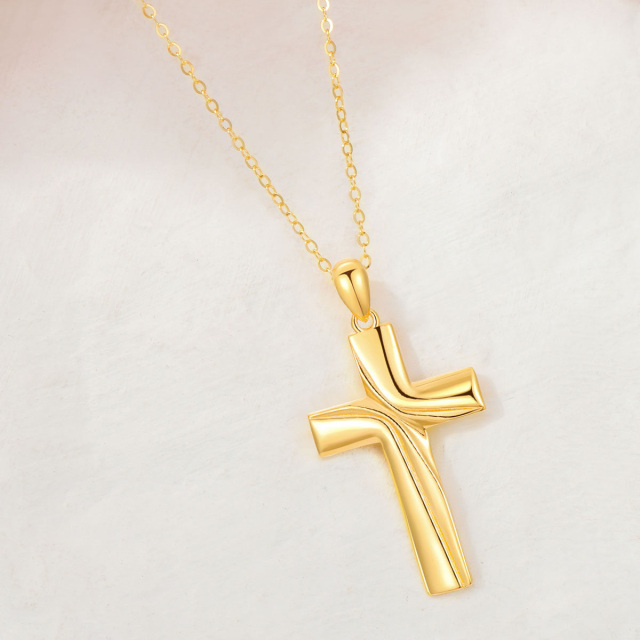 Colar com pingente de cruz em ouro 14K-4