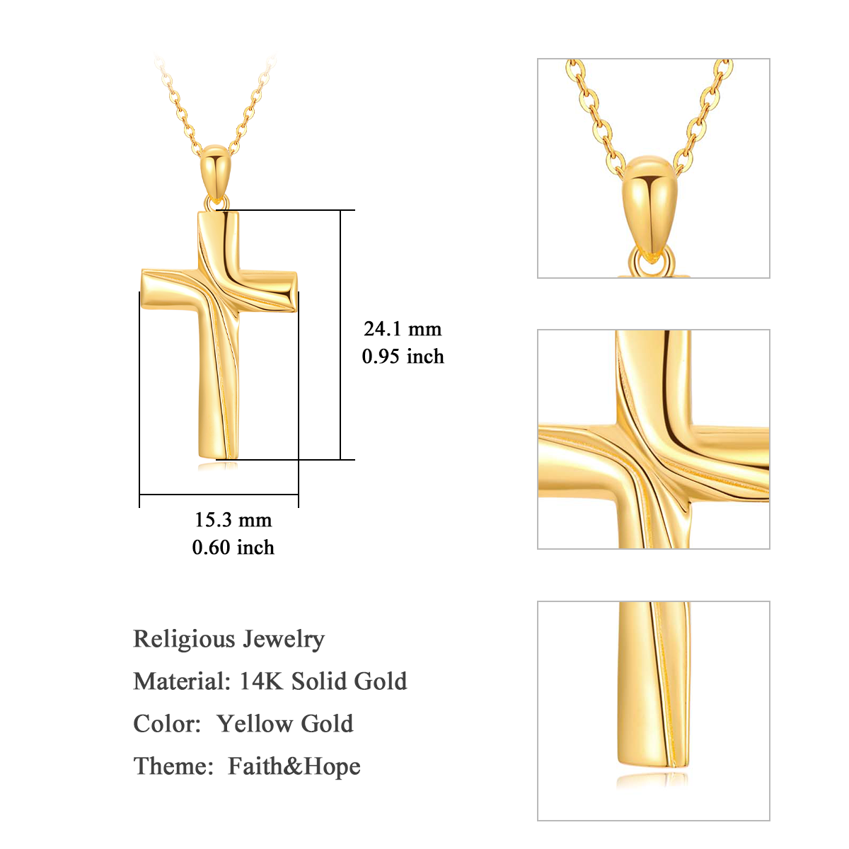 Collier à pendentif croix en or 14K-5