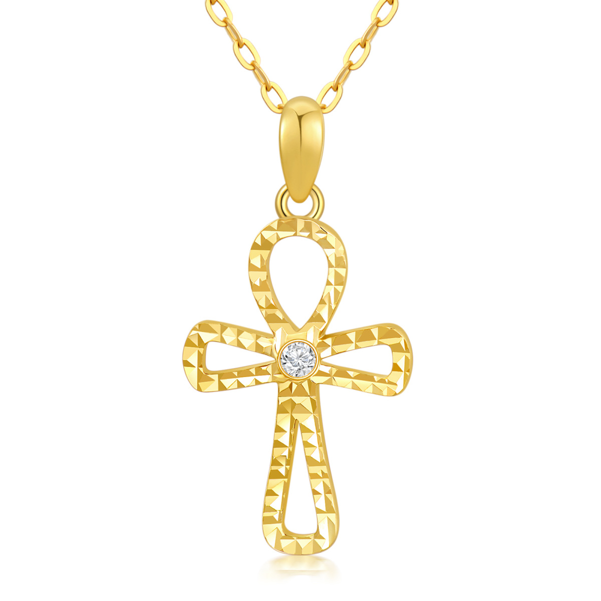 14K Gold Cubic Zirconia Cross Pendant Necklace-1