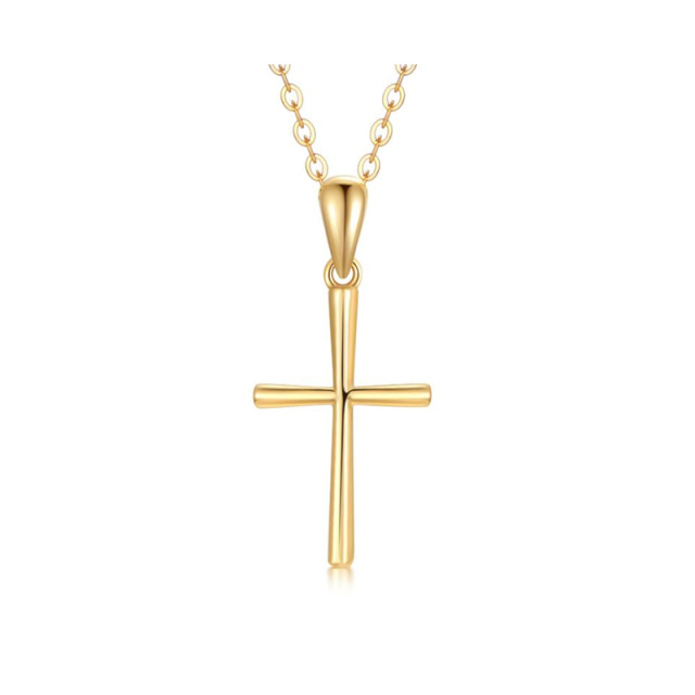 Colar com pingente de cruz em ouro 14K-1