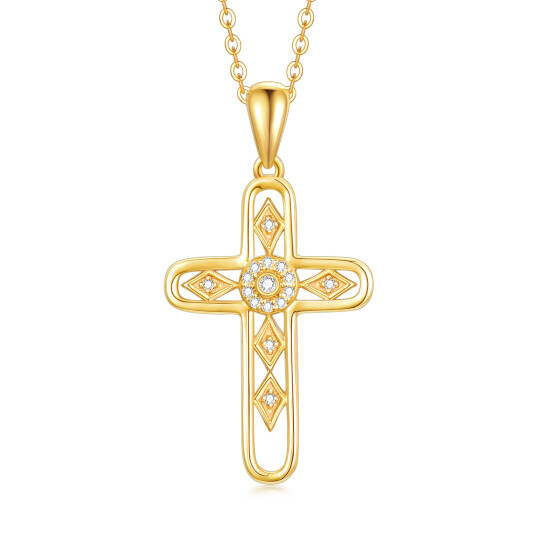 Collana con ciondolo a croce in oro 14K con zirconia cubica