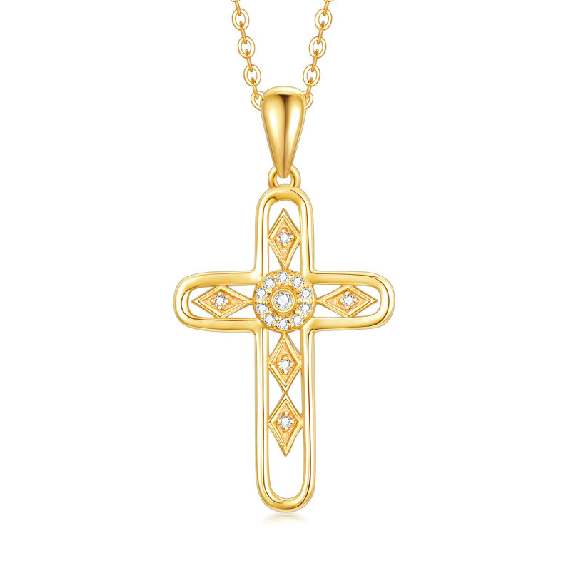 10K Gold Cubic Zirconia Cross Pendant Necklace-12
