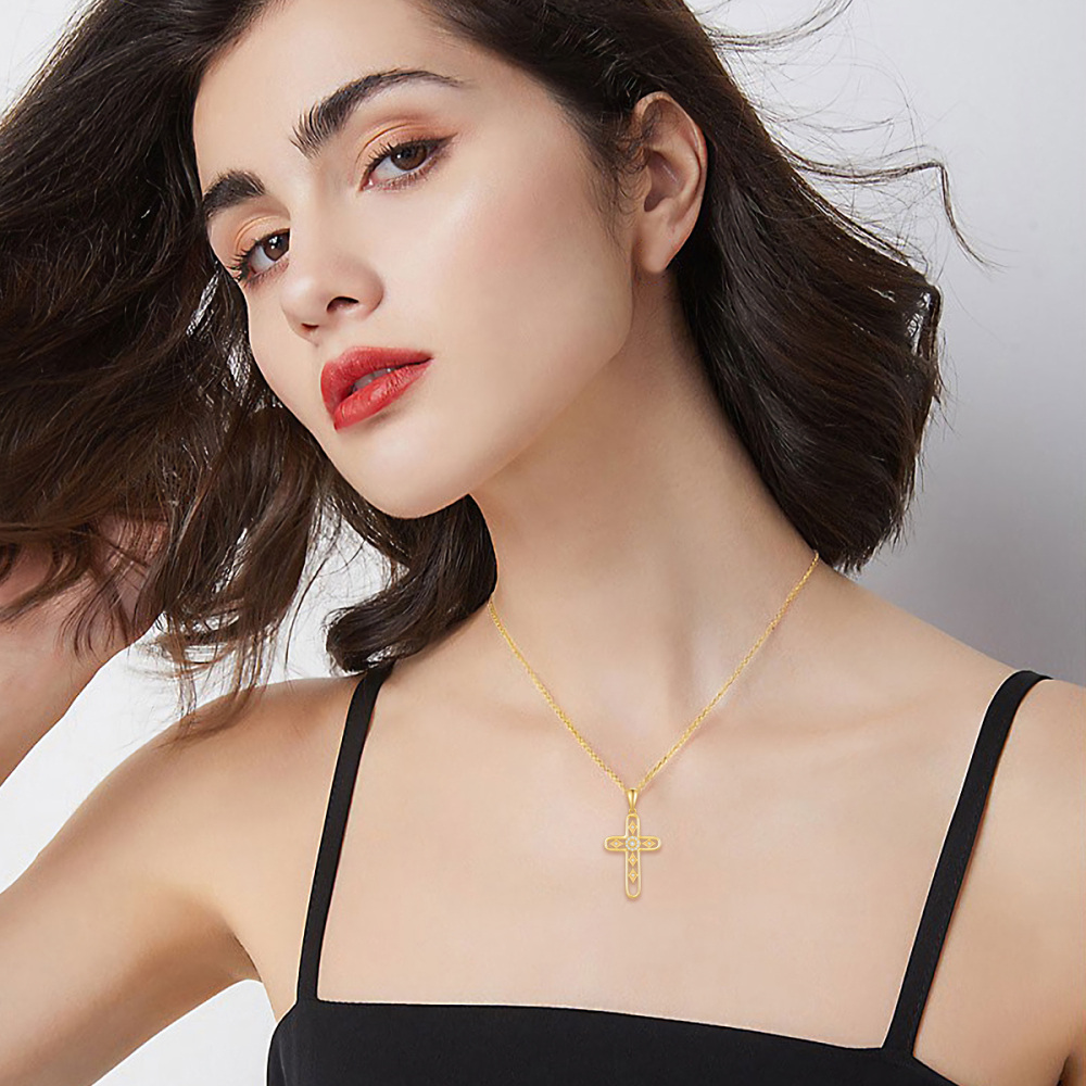 10K Gold Cubic Zirconia Cross Pendant Necklace-2