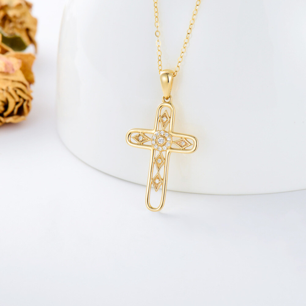 10K Gold Cubic Zirconia Cross Pendant Necklace-3