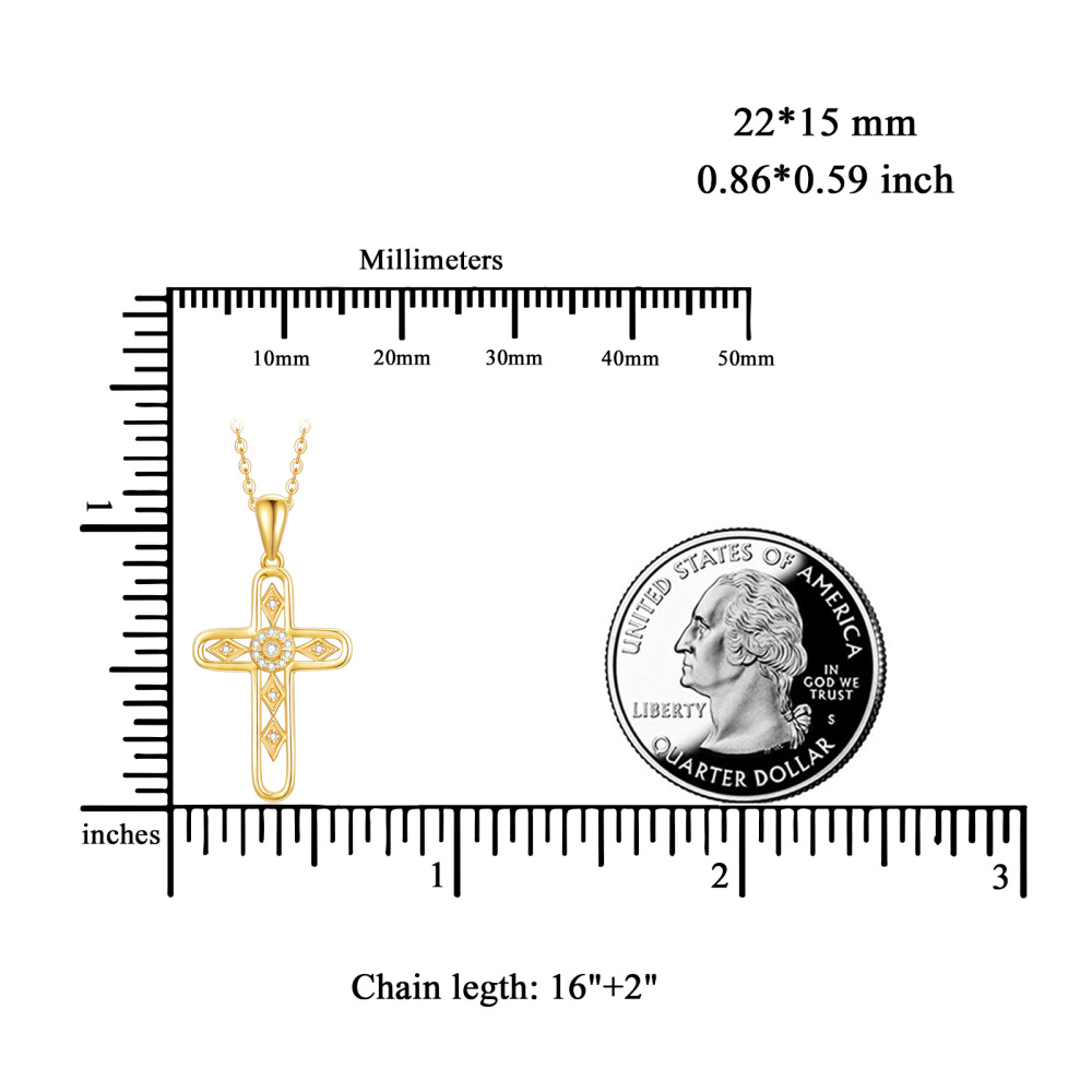 10K Gold Cubic Zirconia Cross Pendant Necklace-5