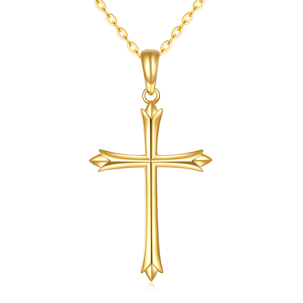 10K Gold Cross Pendant Necklace-1