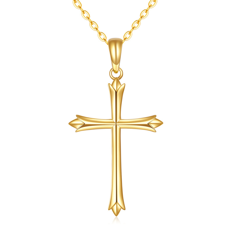 Colar com pendente de cruz em ouro 14K-1