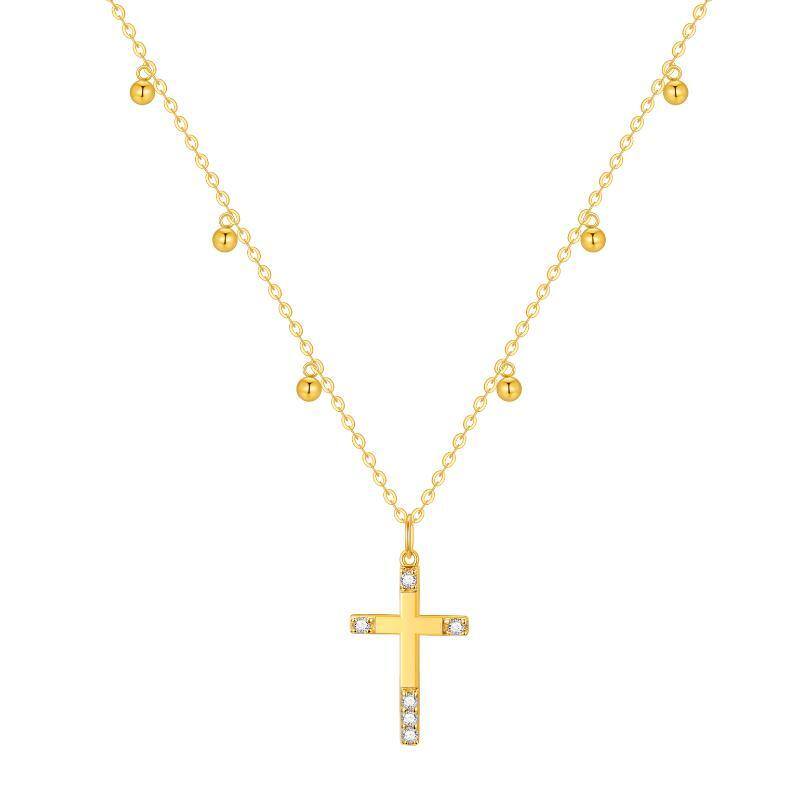 14K Gold Cubic Zirconia Cross Pendant Necklace-1