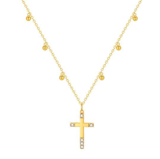 14K Gold Cubic Zirkonia Kreuz Anhänger Halskette