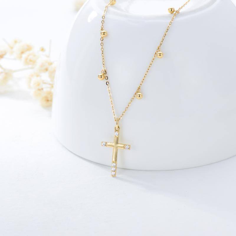 14K Gold Cubic Zirconia Cross Pendant Necklace-3