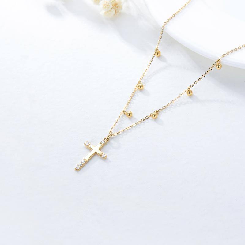 14K Gold Cubic Zirkonia Kreuz Anhänger Halskette-4