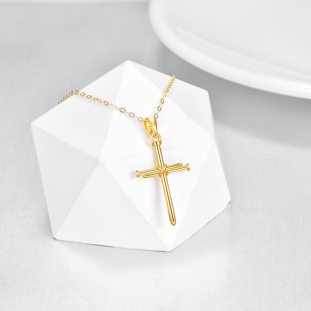 10K Gold Cross Pendant Necklace-3