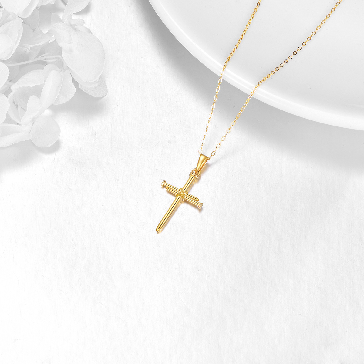 14K Gold Cross Pendant Necklace-4