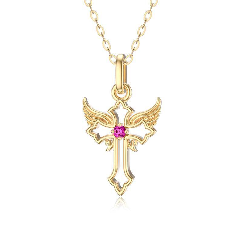 14K Gold Cubic Zirconia Cross Pendant Necklace-1