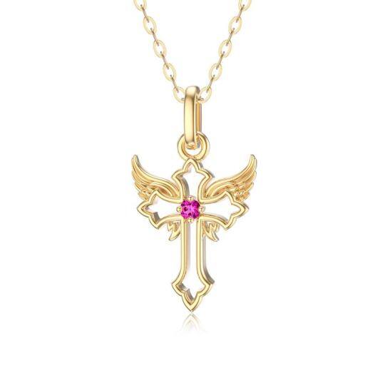 14K Gold Cubic Zirconia Cross Pendant Necklace