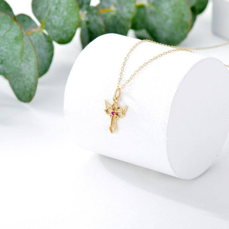 14K Gold Cubic Zirconia Cross Pendant Necklace-3