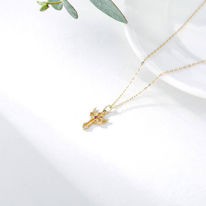 14K Gold Cubic Zirconia Cross Pendant Necklace-4