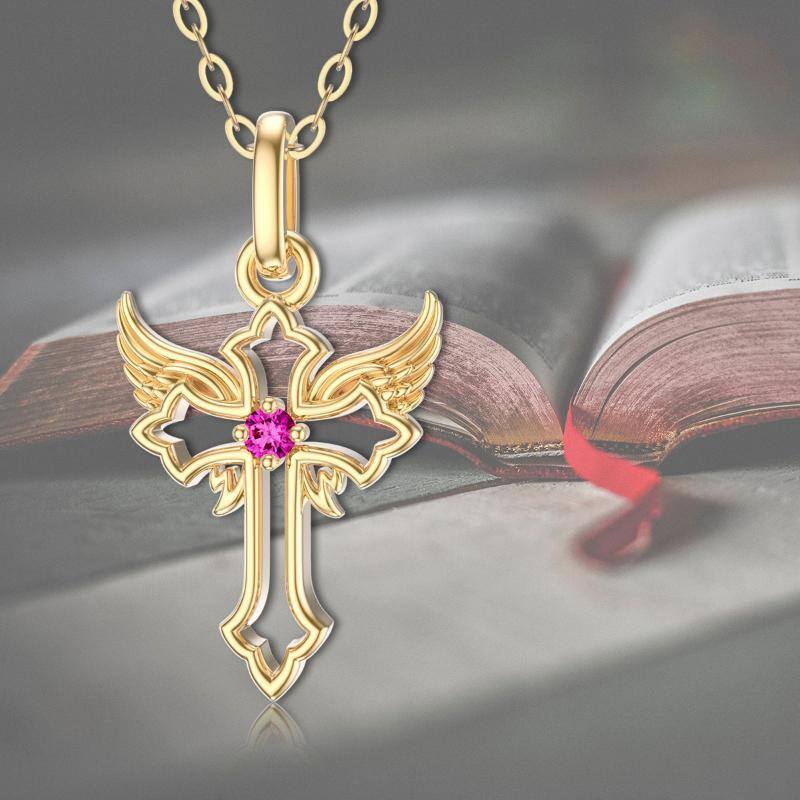 Collana con ciondolo a croce in oro bianco 10K e zirconi cubici-6