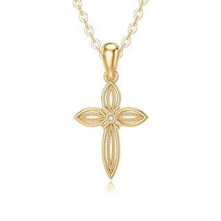 10K Gold Cubic Zirconia Cross Pendant Necklace-53