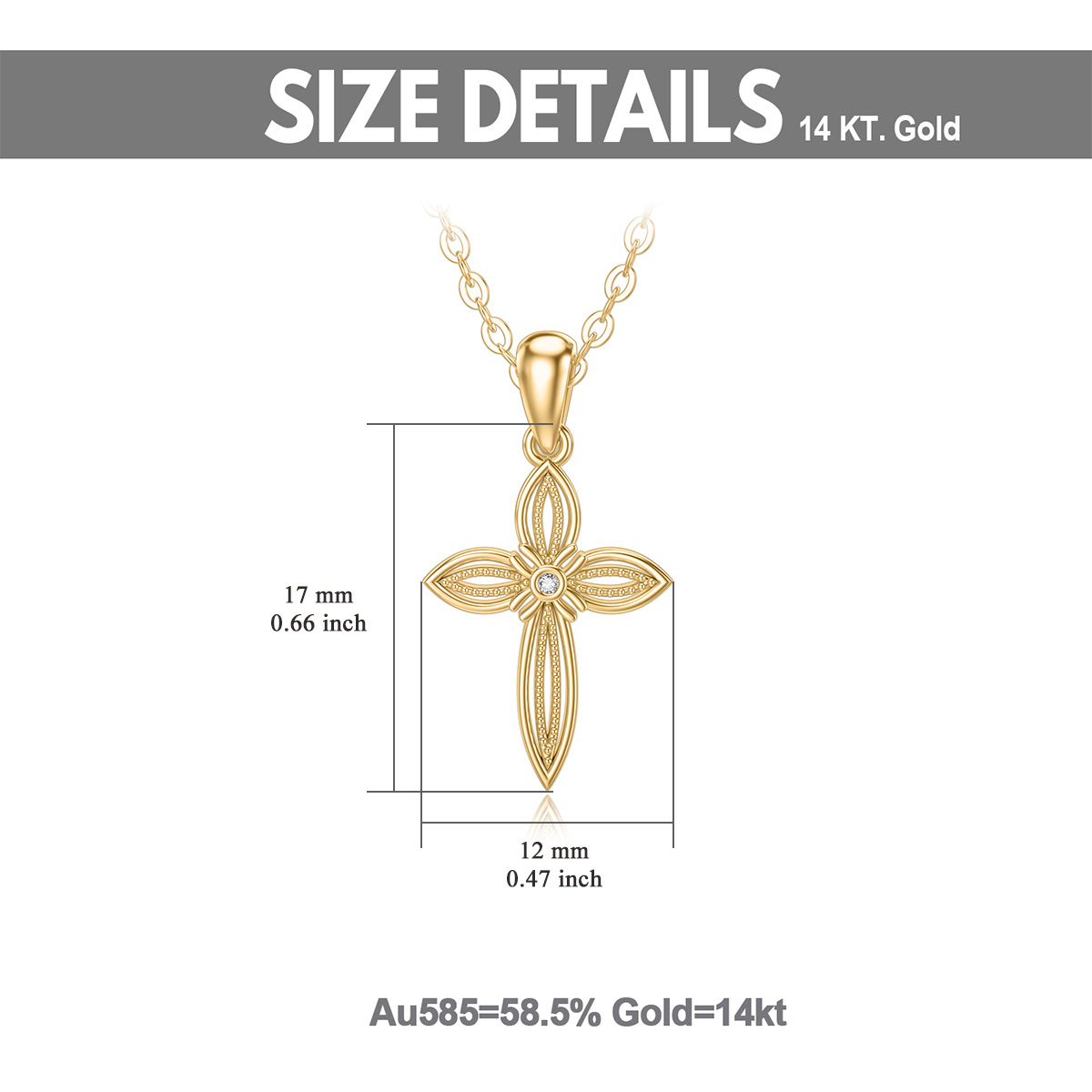 14K Gold Cubic Zirkonia Kreuz Anhänger Halskette-6