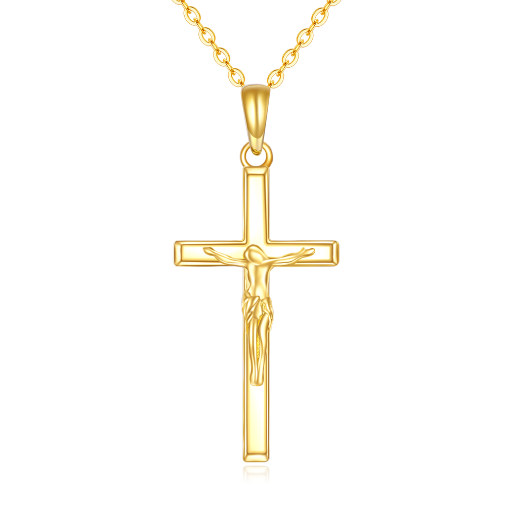Colar com pingente de cruz em ouro 10K-3