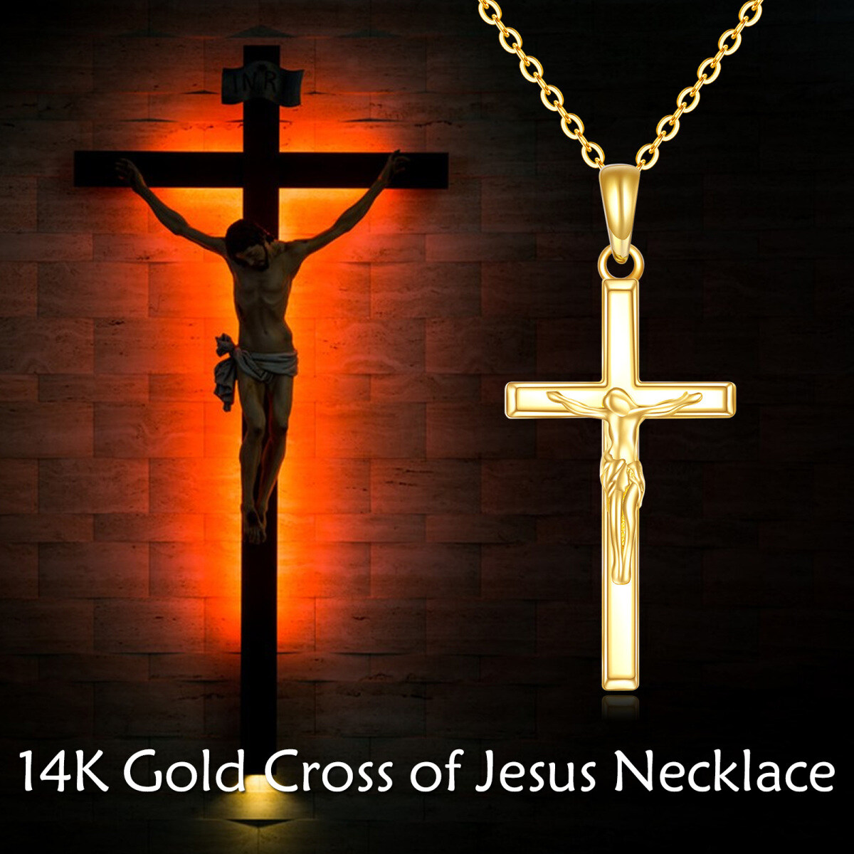 Collana con ciondolo a forma di croce in oro 14K-5