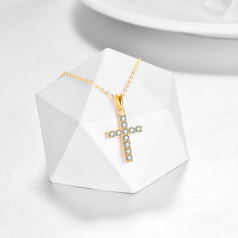 Collar Colgante Cruz Zirconia Cúbica Oro 10K-3