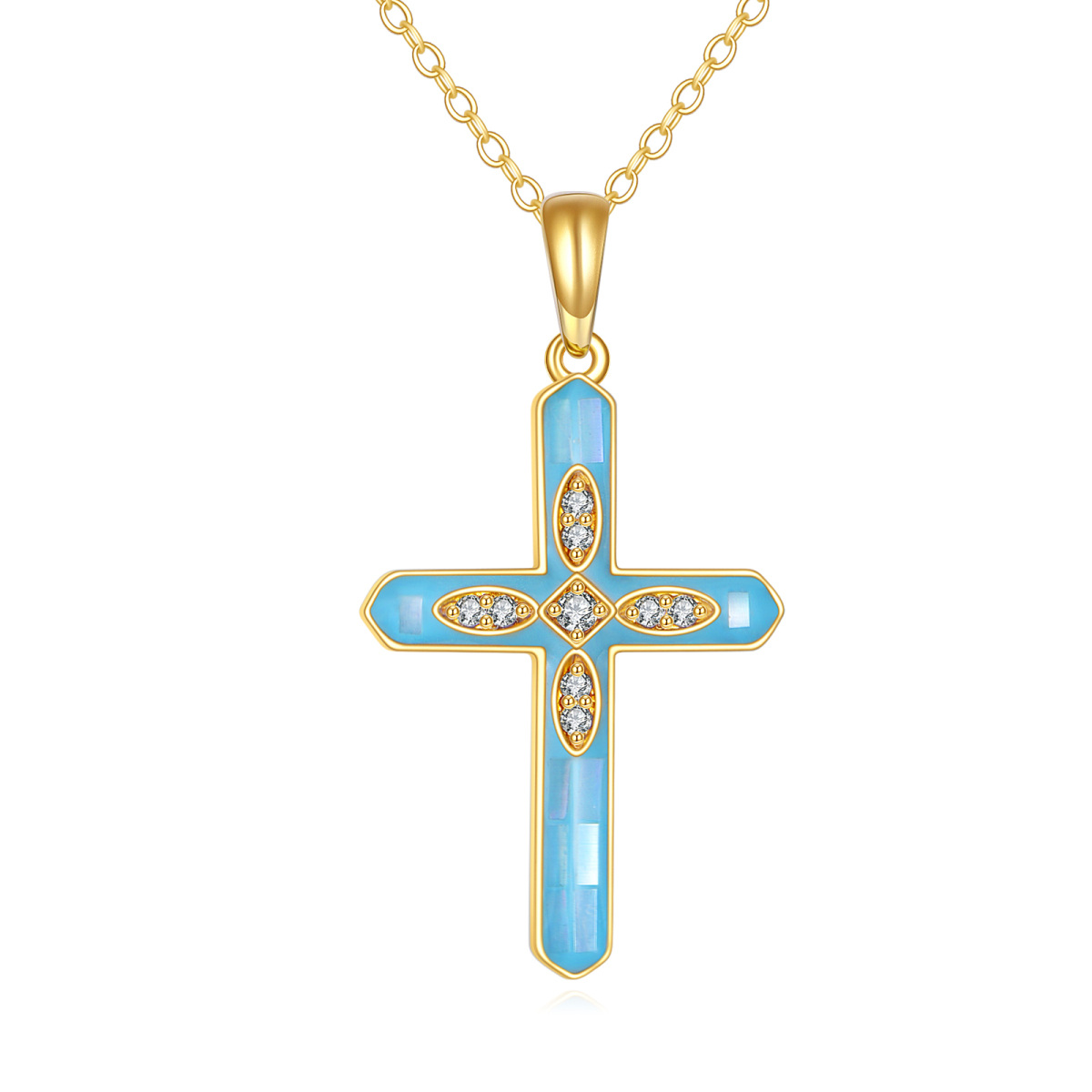 14K Gold Cubic Zirconia Cross Pendant Necklace-1