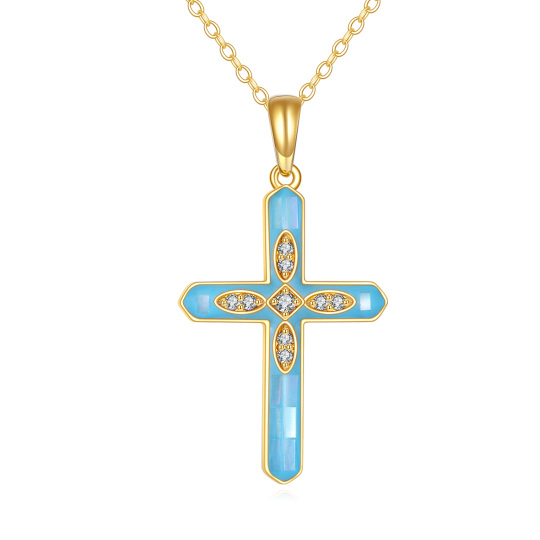 14K Gold Cubic Zirconia Cross Pendant Necklace