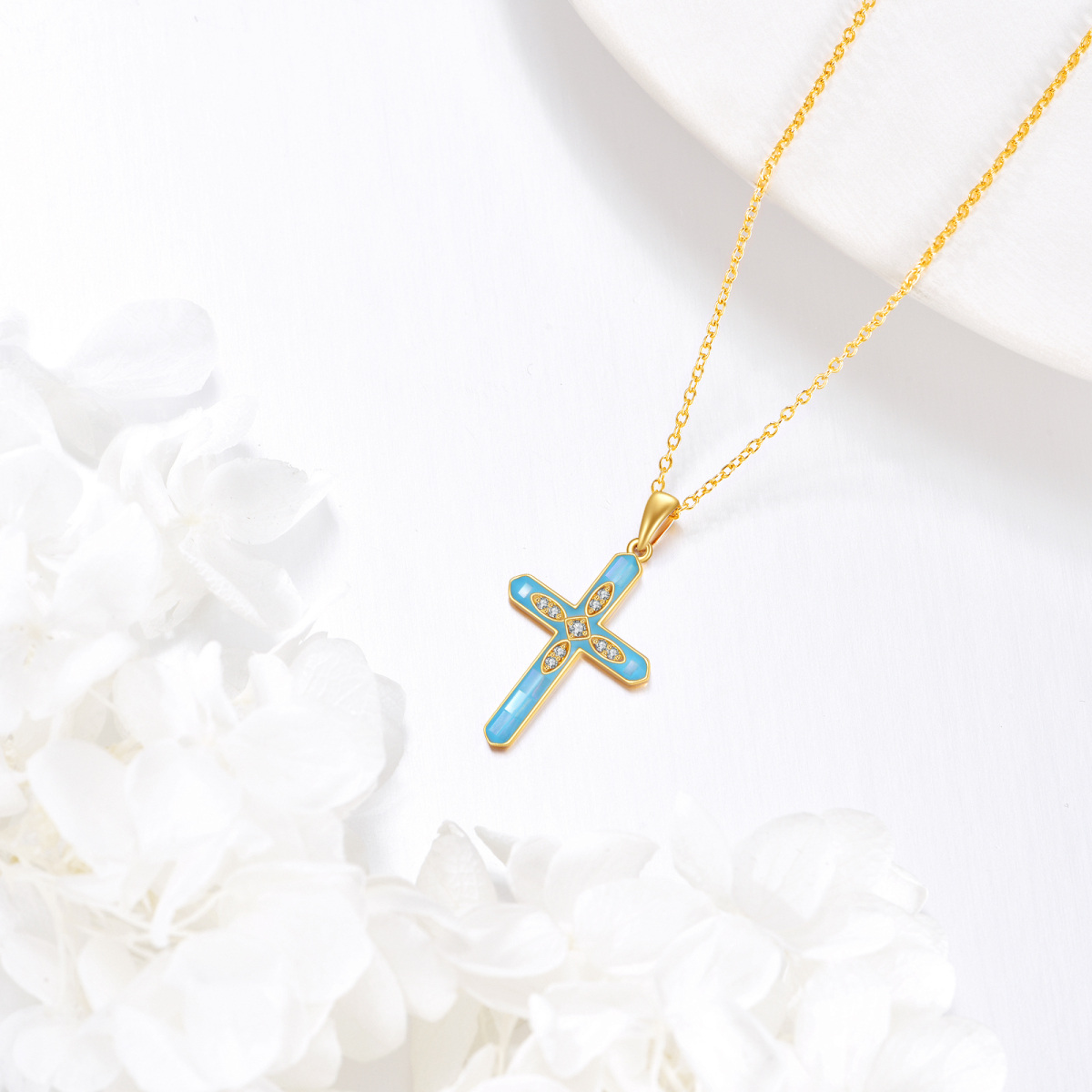 14K Gold Cubic Zirconia Cross Pendant Necklace-3