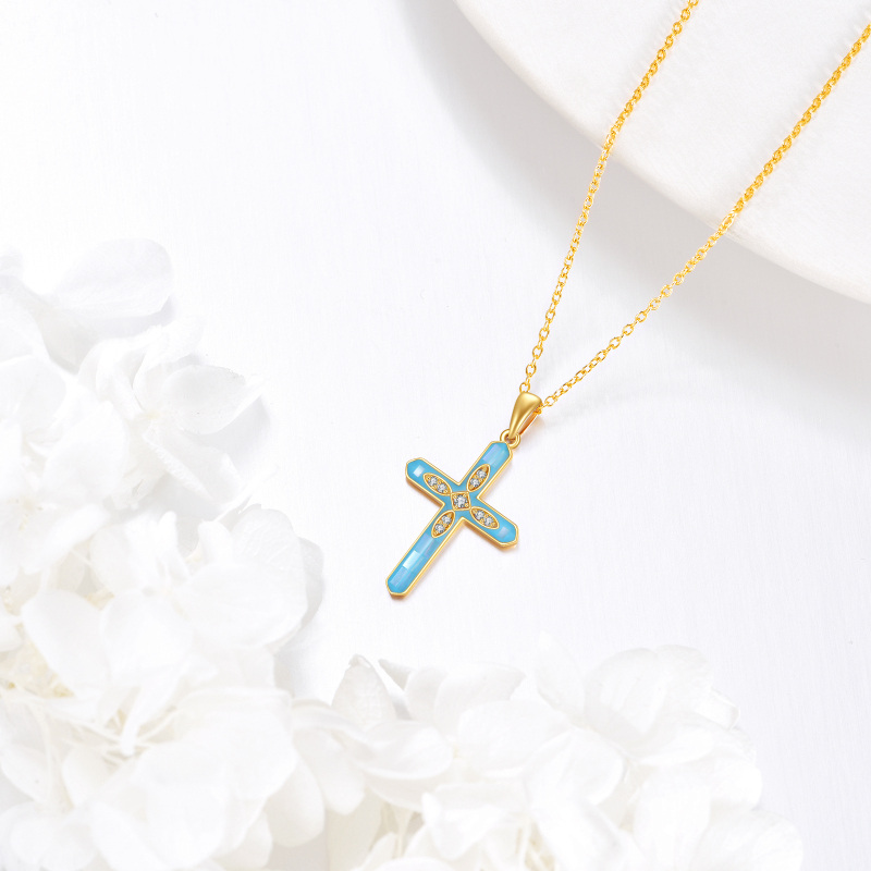10K Gold Cubic Zirconia Cross Pendant Necklace-3